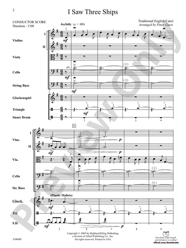I Saw Three Ships – String Orchestra Conductor Score & Parts (Digital Download)