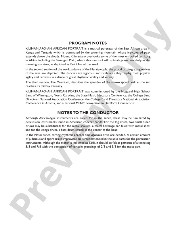 Kilimanjaro: An African Portrait - Concert Band Conductor Score & Parts (Digital Download)