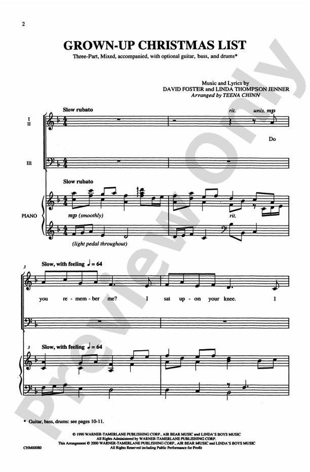 Grown Up Christmas List – 3-Part Mixed Choral Octavo (Digital Download)