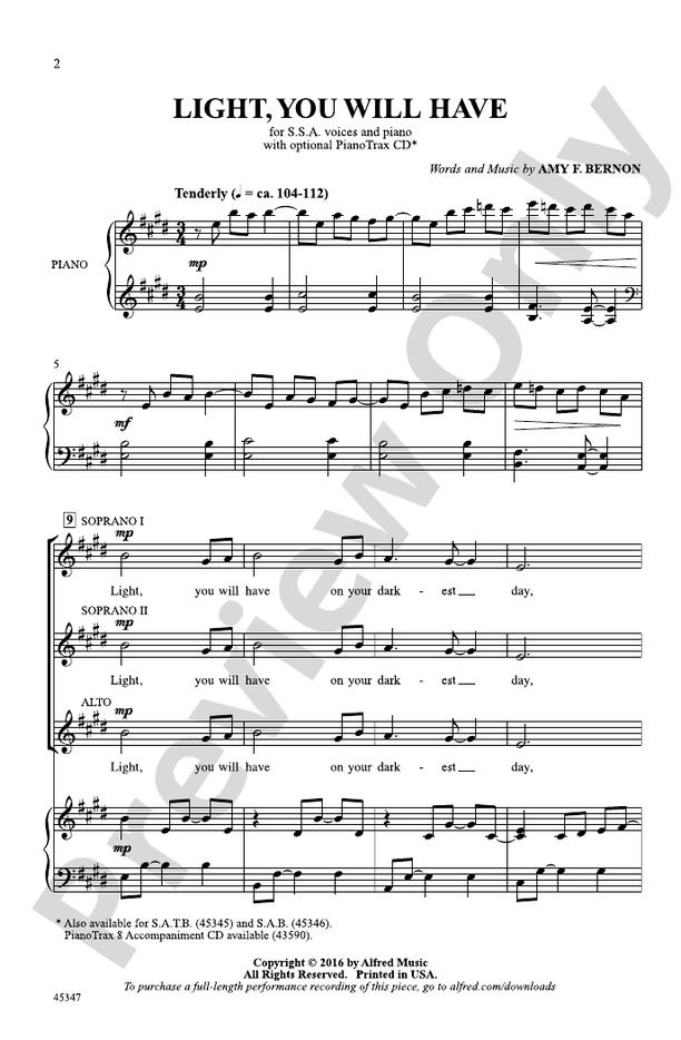 Light, You Will Have – SSA Choral Octavo (Digital Download)
