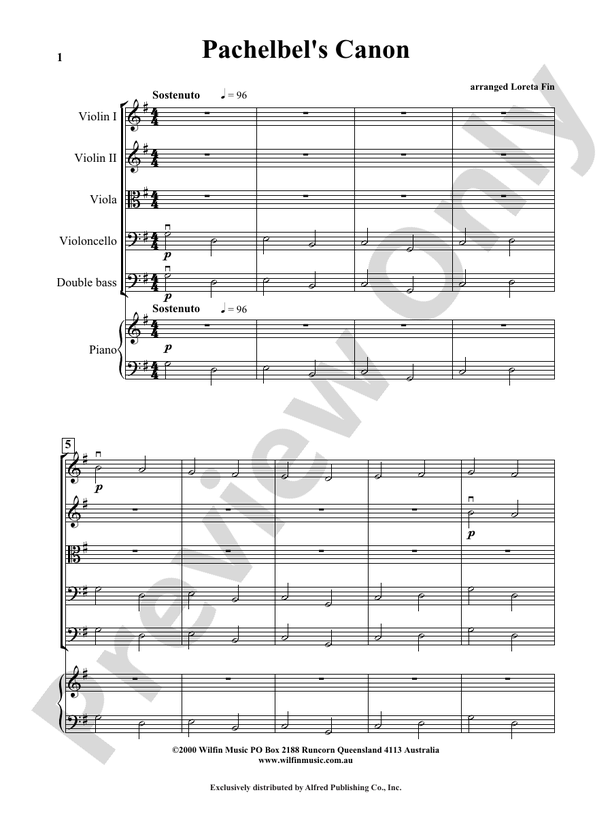 Pachelbel's Canon - Arr. Loreta Fin – String Orchestra Conductor Score & Parts (Digital Download)