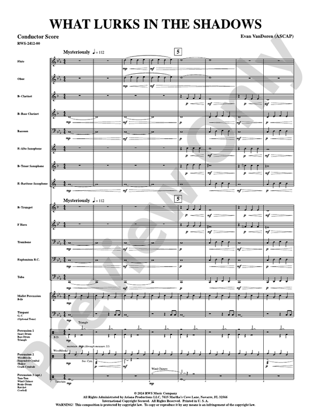 What Lurks in the Shadows - Concert Band Conductor Score & Parts(Digital Download)