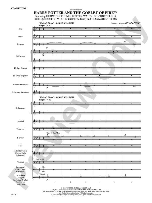 Harry Potter and the Goblet of Fire, Selections from - Concert Band Conductor Score & Parts (Digital Download)
