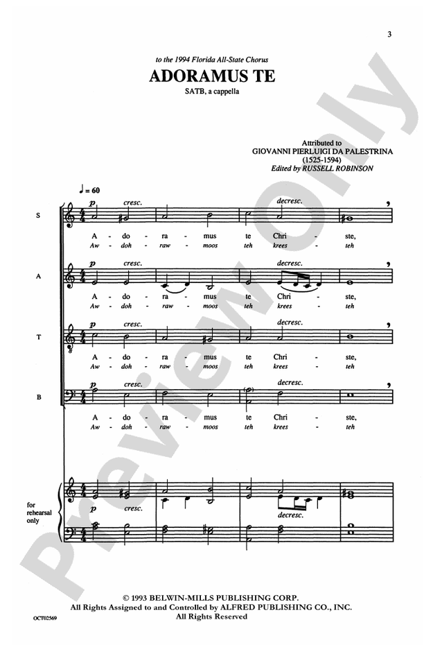 Adoramus Te - SATB, a cappella Choral Octavo (Digital Download)