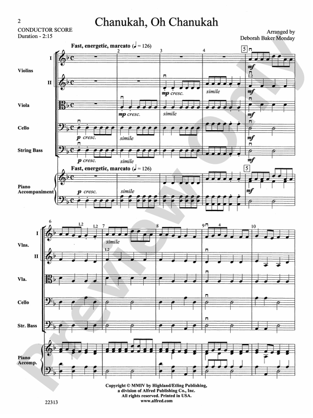 Chanuka, Oh Chanukah – String Orchestra Conductor Score & Parts (Digital Download)