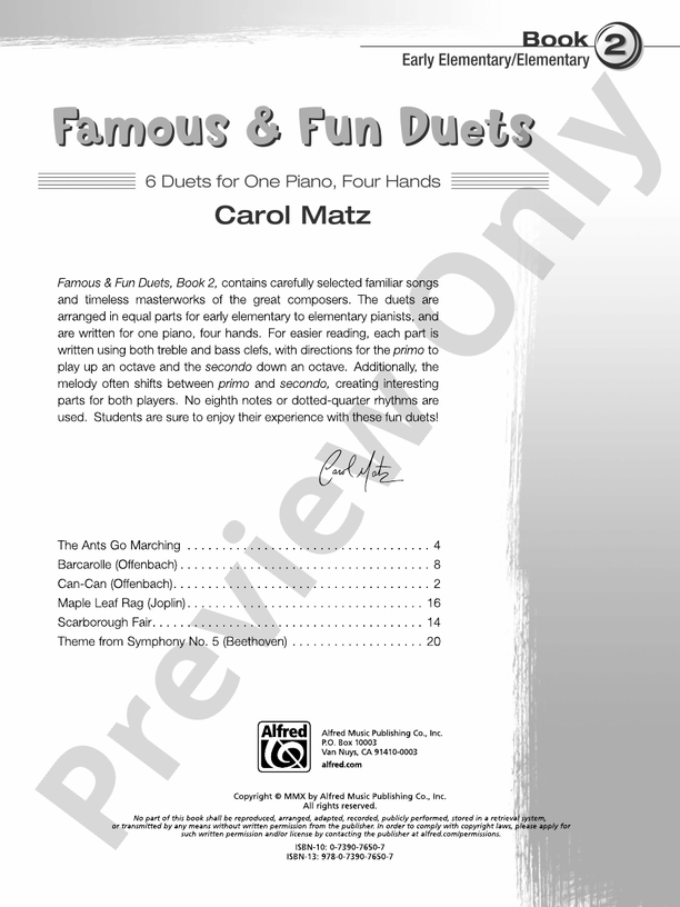Famous & Fun Duets, Book 2: 6 Duets - 1 Piano, 4 Hands (Digital Download)