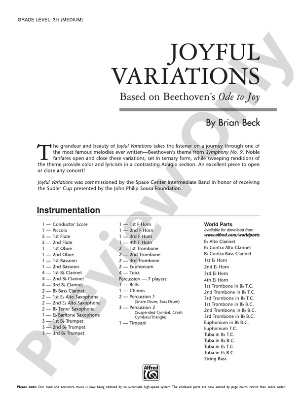 Joyful Variations - Concert Band Conductor Score & Parts (Digital Download)