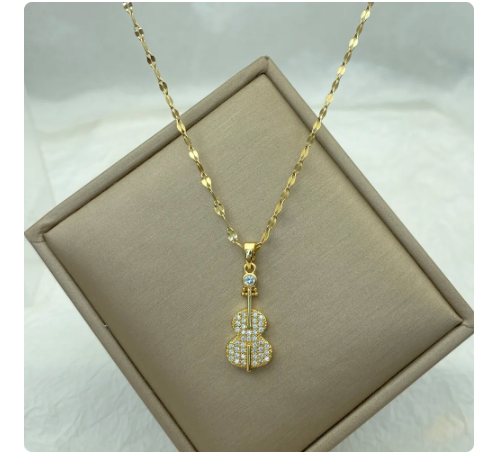 Gold Cello Pendant with Diamontes and Necklace