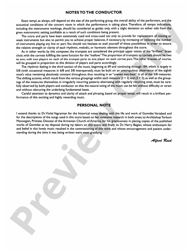 Armenian Dances, Part I - Concert Band Conductor Score & Parts (Digital Download)