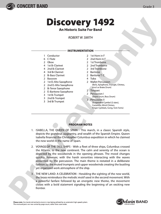 Discovery 1492 - Concert Band Conductor Score & Parts (Digital Download)