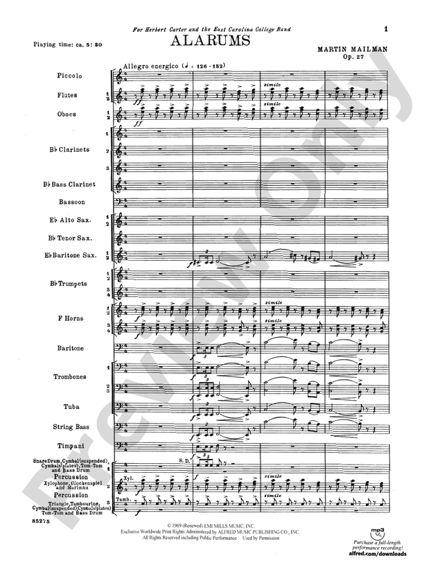 Alarums, Op. 27 - Concert Band Conductor Score & Parts (Digital Download)