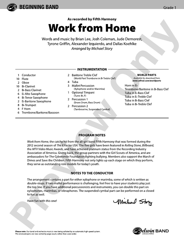 Work from Home - Concert Band Conductor Score & Parts (Digital Download)