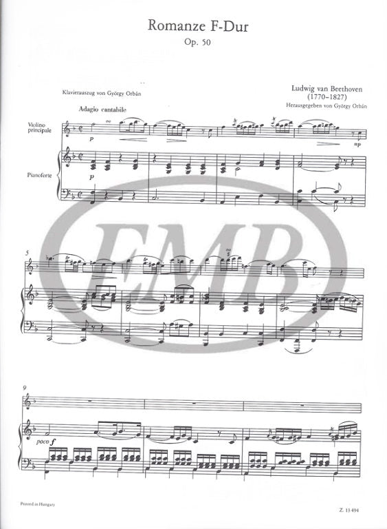 Beethoven - 2 Romances Op40 & Op50 - Violin/Piano Accompaniment EMB Z13494