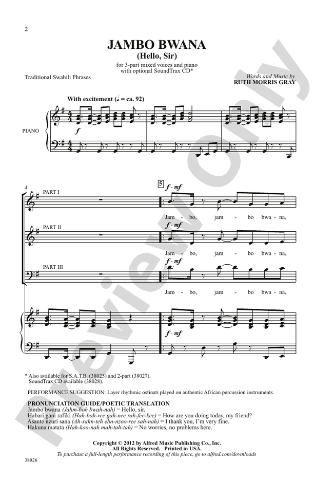Jambo Bwana – 3-Part Mixed Choral Octavo (Digital Download)