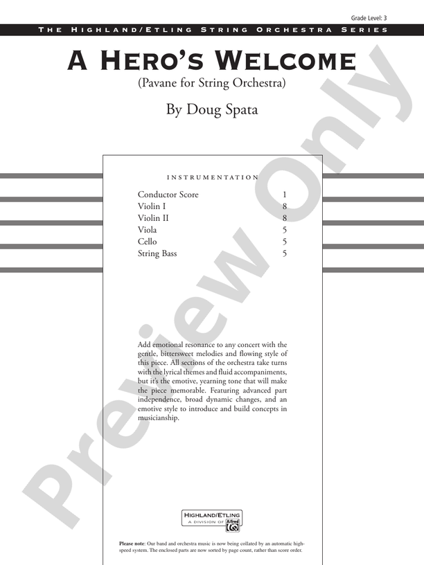 A Hero's Welcome – String Orchestra Conductor Score & Parts (Digital Download)