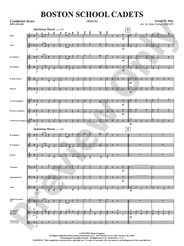 Boston School Cadets - March - Concert Band Conductor Score & Parts (Digital Download)