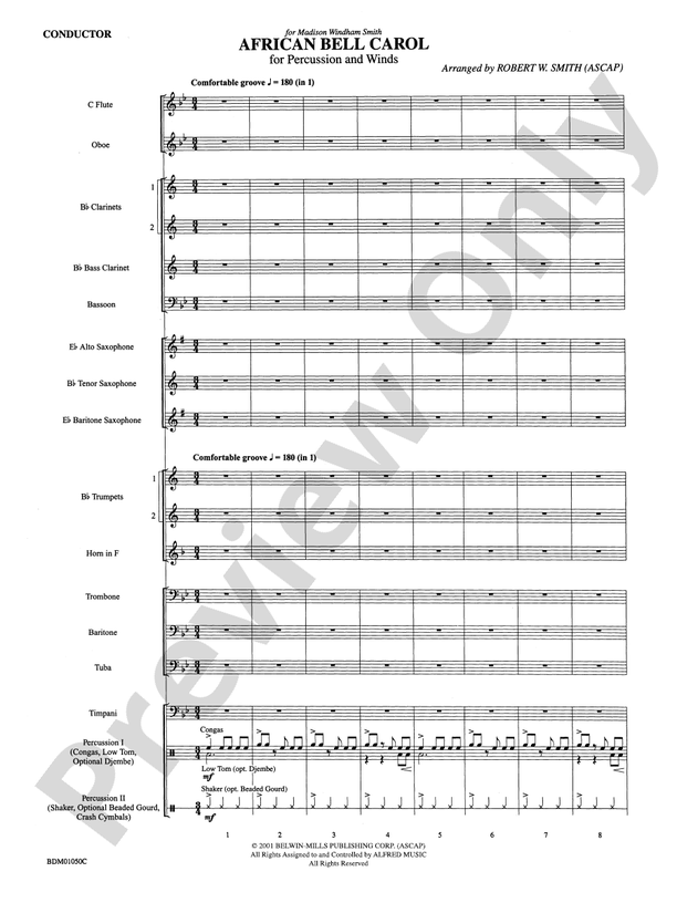 African Bell Carol (for Percussion and Winds) - Concert Band Conductor Score & Parts (Digital Download)