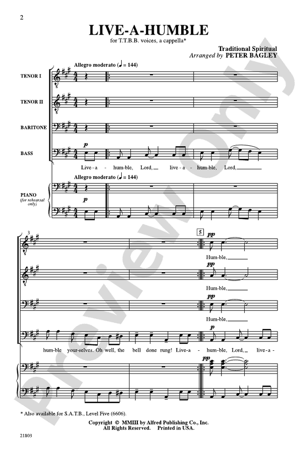 Live-a-Humble – TTBB, a cappella Choral Octavo (Digital Download)
