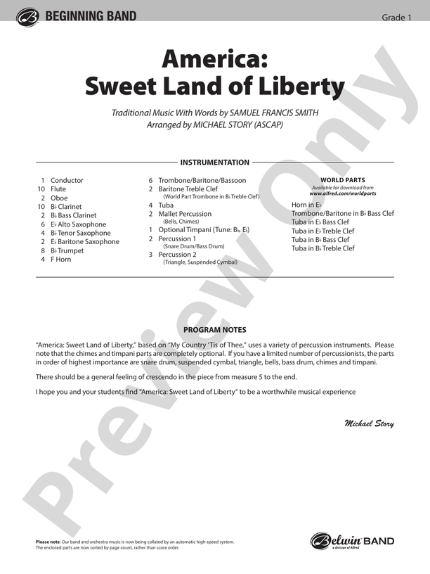 America: Sweet Land of Liberty - Concert Band Conductor Score & Parts (Digital Download)