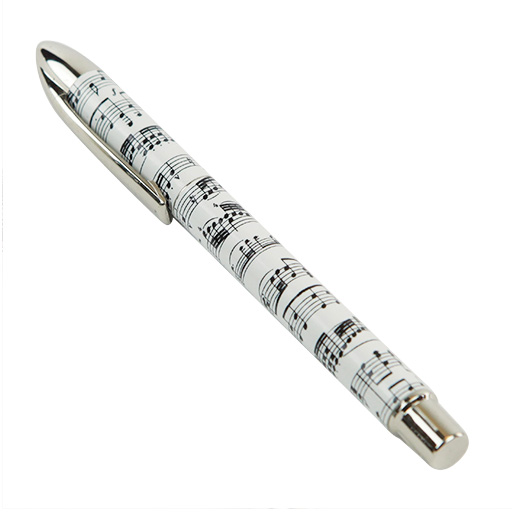 Designer pens - white with black manuscript in a box. Writes smoothly and comfortably.