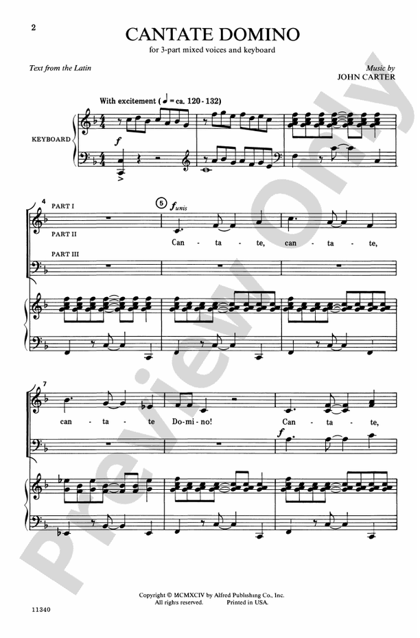 Cantate Domino - Arr. John Carter – 3-Part Mixed Choral Octavo (Digital Download)