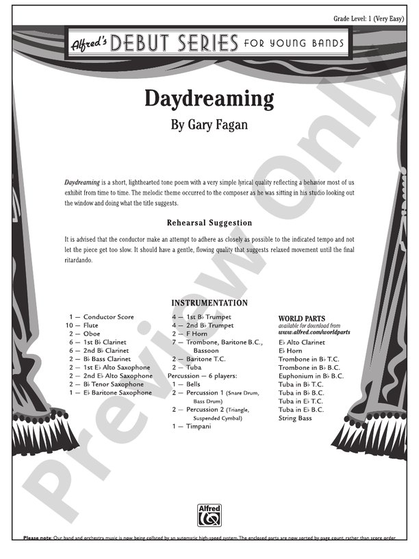 Daydreaming - Concert Band Conductor Score & Parts (Digital Download)