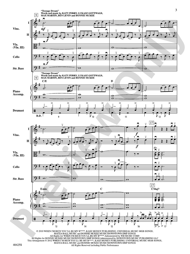Teenage Dream / Super Bass Mash-Up - String Orchestra Conductor Score & Parts (Digital Download)