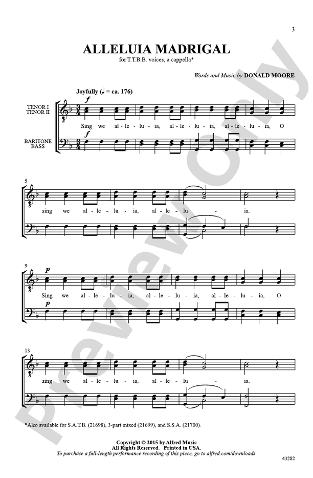 Alleluia Madrigal - TTBB, a cappella Choral Octavo (Digital Download)