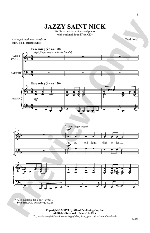 Jazzy Saint Nick – 3-Part Mixed Choral Octavo - Digital Sheet Music Download (Digital Download)