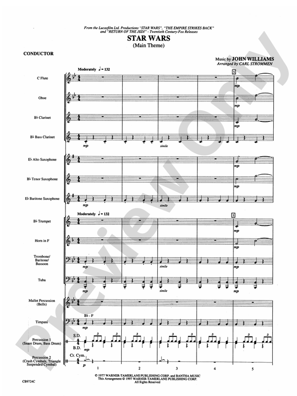 Star Wars Main Theme (Grade 1) - Concert Band Conductor Score & Parts (Digital Download)