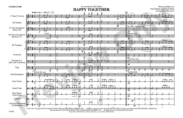 Happy Together – Marching Band Conductor Score & Parts (Digital Download)