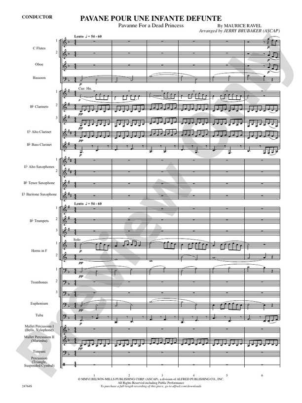 Pavane Pour Une Infante Defunte (Pavanne for a Dead Princess) - Concert Band Conductor Score & Parts (Digital Download)