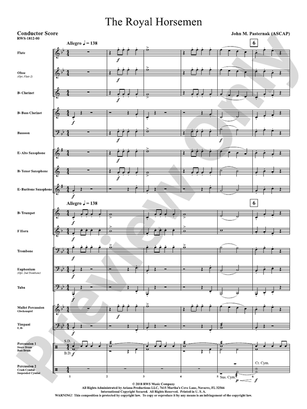 The Royal Horsemen - Concert Band Conductor Score & Parts (Digital Download)