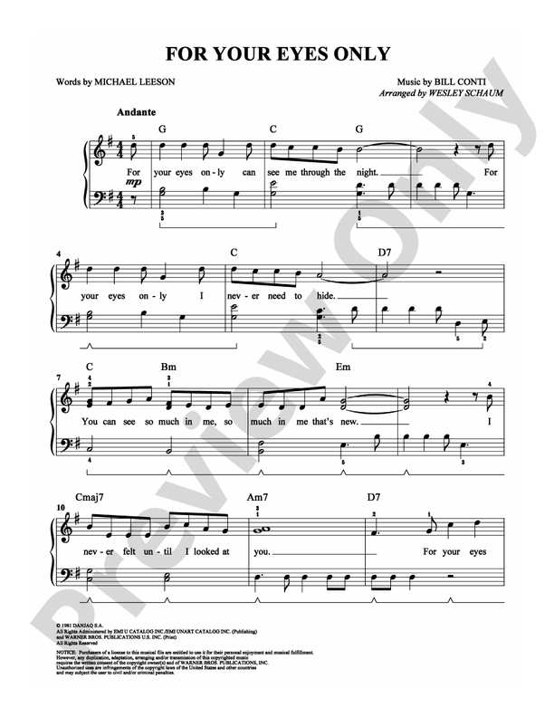 For Your Eyes Only - Arr. Wesley Schaum - Easy Piano (Digital Download)