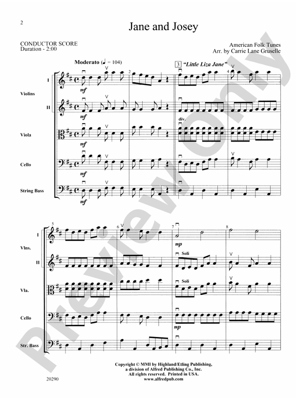 Jane and Josey – String Orchestra Conductor Score & Parts (Digital Download)