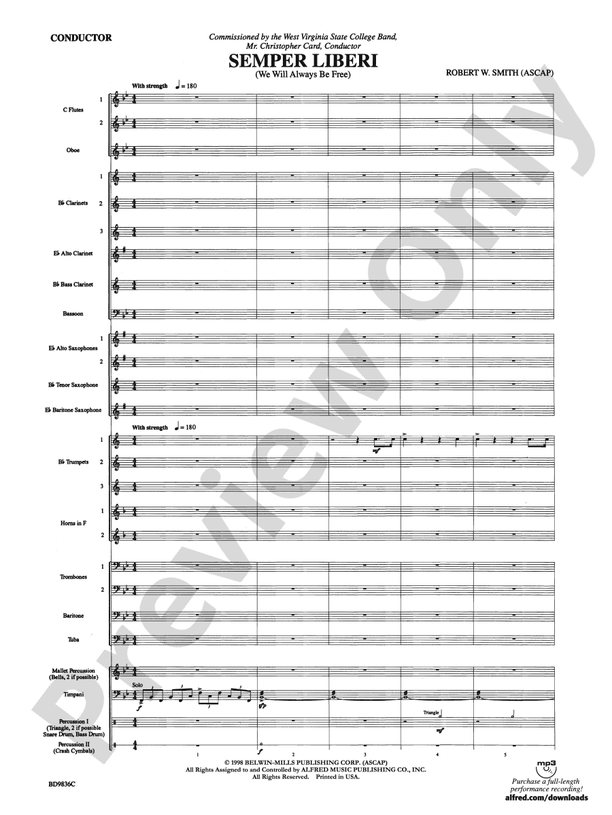 Semper Liberi (We Will Always Be Free) - Concert Band Conductor Score & Parts (Digital Download)
