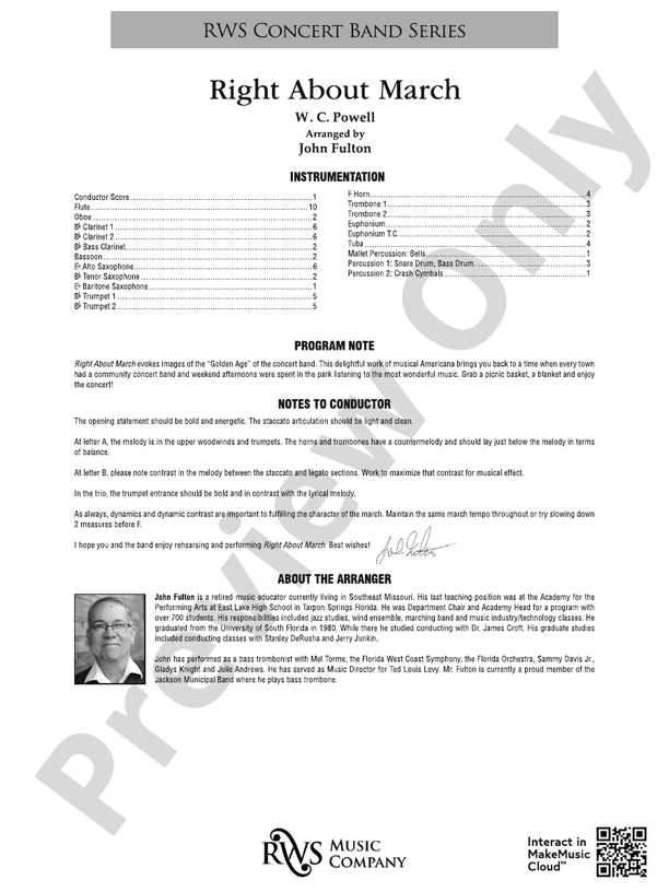 Right About March - Concert Band Conductor Score & Parts (Digital Download)