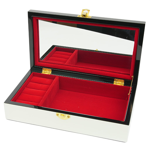 Lacquered Jewellery Box Red with White Keyboard & Notes