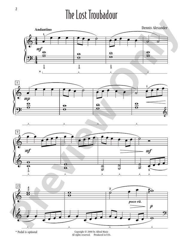 The Lost Troubador - Piano (Digital Download)