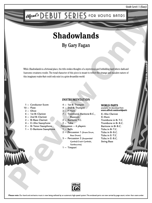 Shadowlands - Concert Band Conductor Score & Parts (Digital Download)