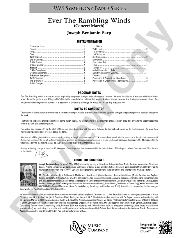 Ever the Rambling Winds - Concert March - Concert Band Conductor Score & Parts (Digital Download)