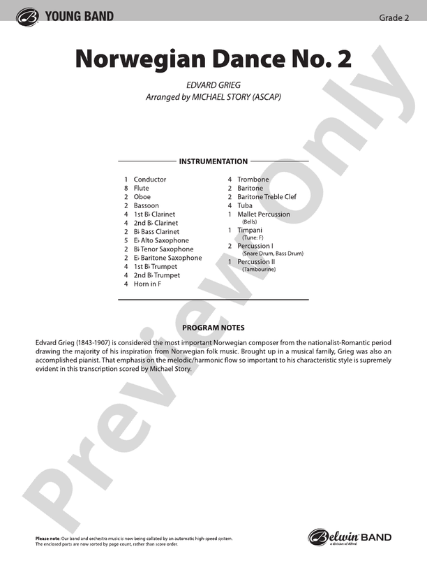 Norwegian Dance No. 2 - Concert Band Conductor Score & Parts (Digital Download)