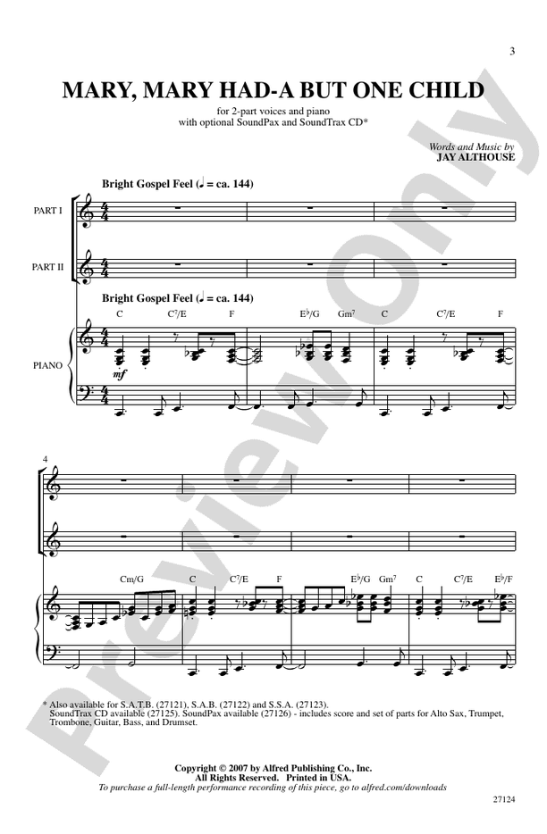 Mary, Mary Had-A But One Child – 2-Part Choral Octavo (Digital Download)
