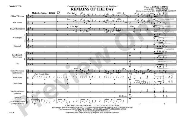 Remains of the Day (from Corpse Bride) – Marching Band Conductor Score & Parts (Digital Download)