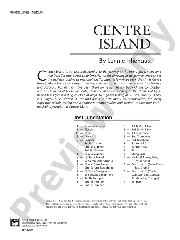 Centre Island - Concert Band Conductor Score & Parts (Digital Download)