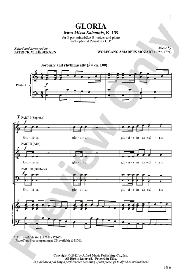 Gloria (from Missa Solemnis, K. 139) – 3-Part Mixed / SAB Choral Octavo (Digital Download)