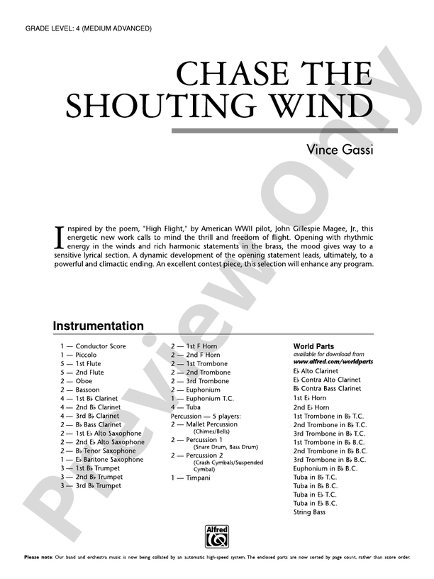 Chase the Shouting Wind - Concert Band Conductor Score & Parts (Digital Download)