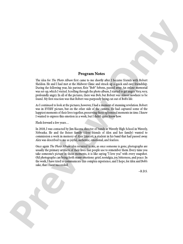 The Photo Album - Concert Band Conductor Score & Parts (Digital Download)