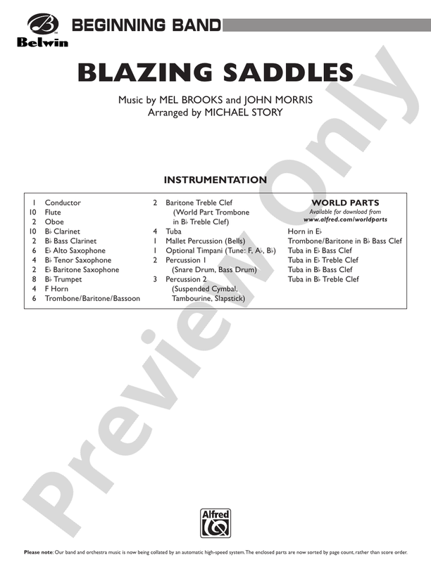 Blazing Saddles - Concert Band Conductor Score & Parts (Digital Download)