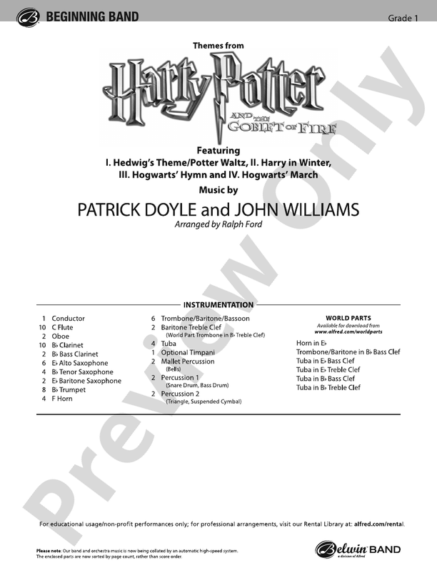 Harry Potter and the Goblet of Fire, Themes from - Concert Band Conductor Score & Parts (Digital Download)